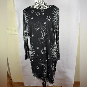 Haute Fox Black Celestial Print Dress size 1X sheer mesh / lined. So fun!